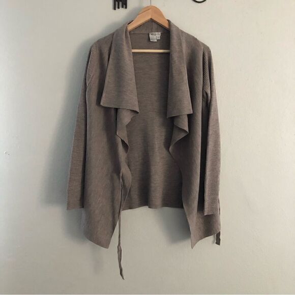 Worth 100% wool open front waterfall cardigan cross over tie waist size petite - Picture 6 of 7